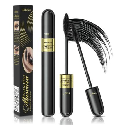 2 in 1 Double-effect 4D Black Mascara for Eyelashes, Curly Thick Waterproof Non-Smudged Long lasting Charming Lash for Women Cruelty Free Vegan Eye Makeup
