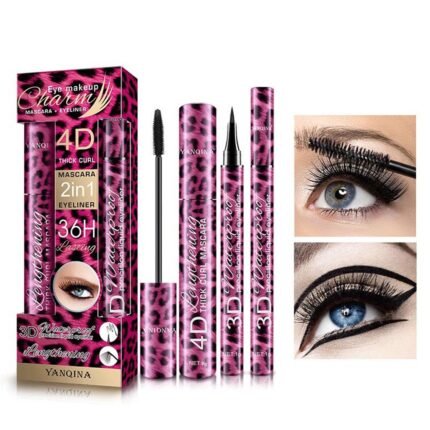 Mascara and Eyeliner Set 2-in-1 Waterprof and Smudge-proof,Long Lasting Lengthening Thickening Eyelashes All Day